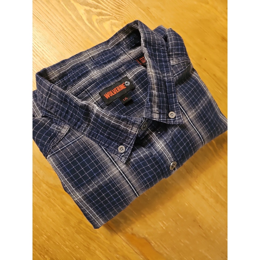 Wolverine Flannel Shirt Mens Large Gray Plaid Button Front Long Sleeve Cotton